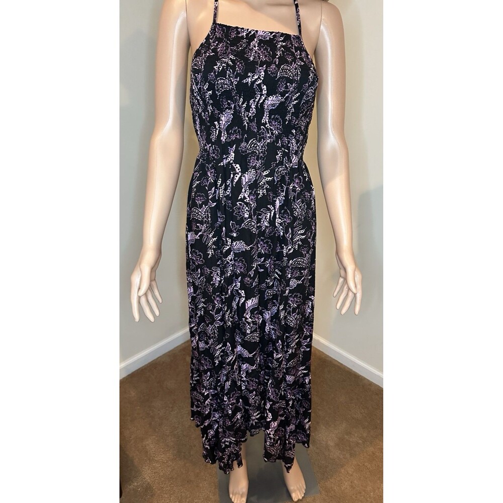 Free People Womens Heat Wave Print Maxi Dress Black Purple S Small